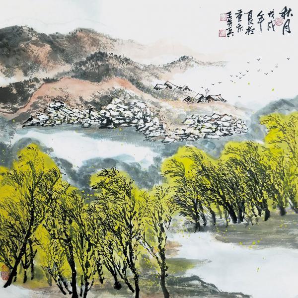 水彩山水画 中国画 有韵味