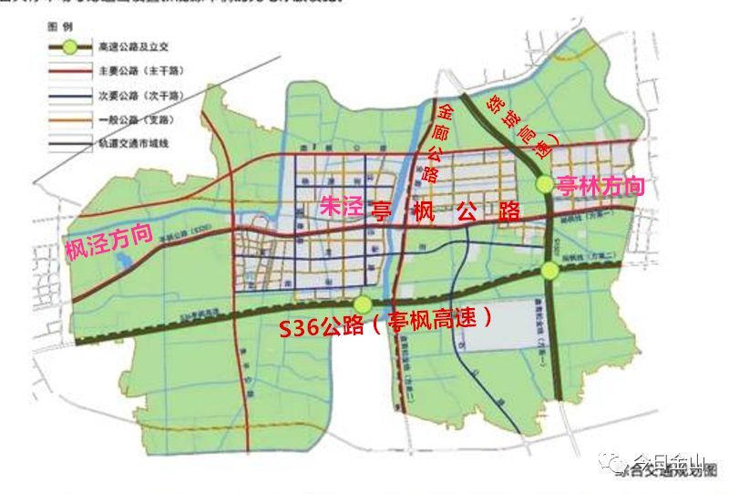 轨道交通城际线 南枫线(暂名)为东西走向,金山区段方案一在朱泾镇范围