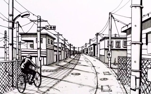 点透视的作品课堂案例在杂志上剪下一张风景图片贴在画面正中间借助