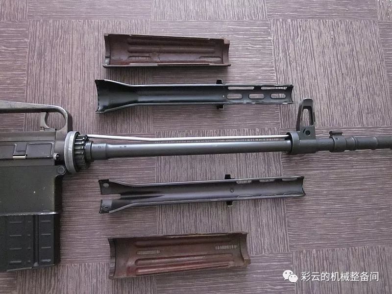 ar-10步枪的枪机头部特写,围绕机头有8个闭锁凸笋,其中一个兼做抽壳钩