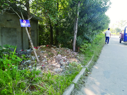 衡阳西站通道绿化带堆积大量垃圾 臭气熏天