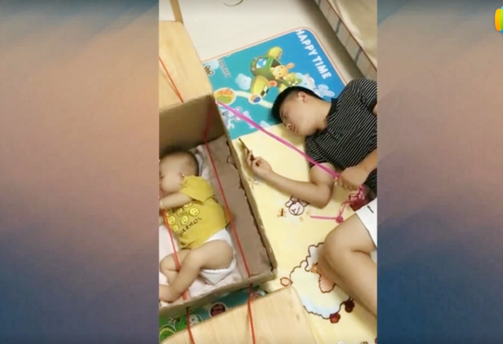 爸爸自制哄娃睡觉神器,实在太高明了,让宝妈哭