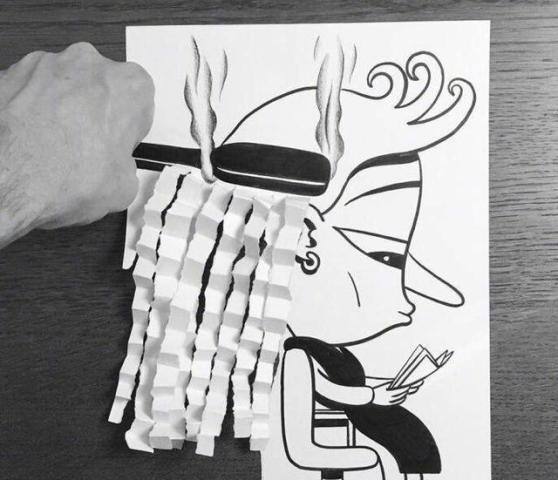 针管笔手绘,黑白色人物简笔画