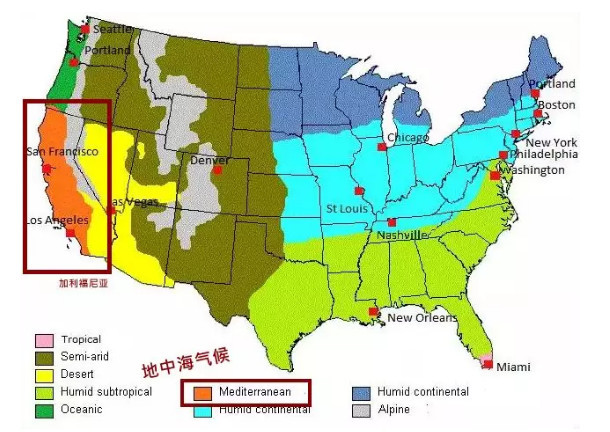 美国不同气候类型分布图(资料图)