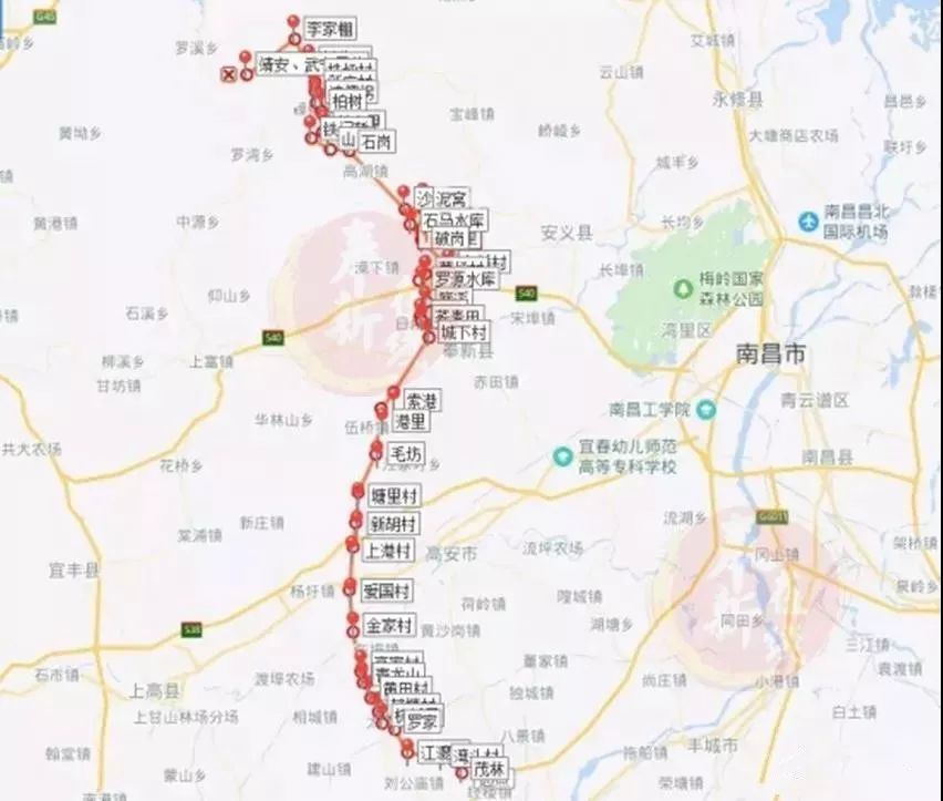 终点位于九岭山靖安与武宁县界,可联通昌铜高速,昌栗高速,沪昆高速三