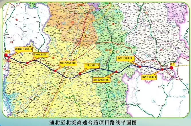 浦北至北流高速公路路线起于钦州市浦北县城南侧,接大塘至浦北高速