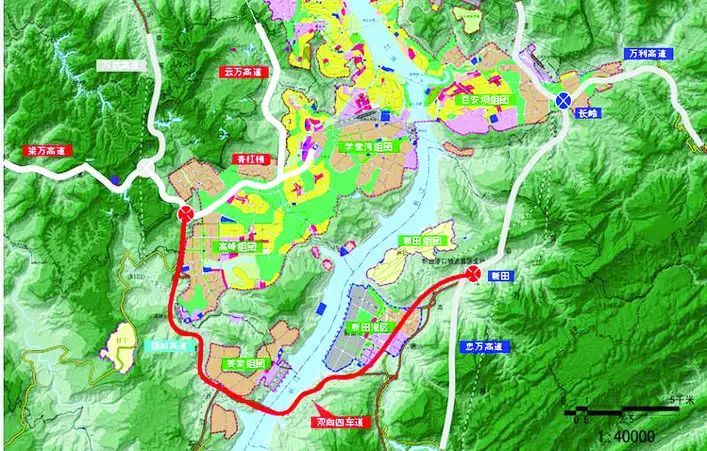 万州外环由已建成的万梁高速,万云高速,万利高速,万忠高速以及新田至