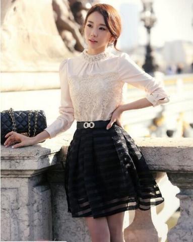 2015秋装新款蕾丝打底衫,示范搭配,穿出秋日时
