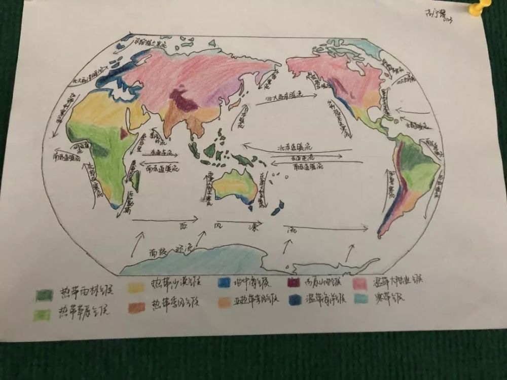 手绘世界地图!世界气候类型和洋流图!