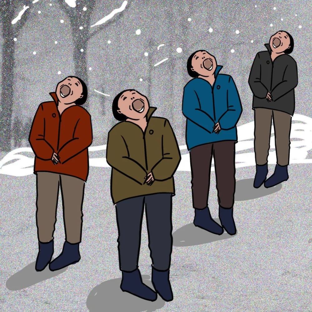 天上下雪的时候,不要一个人仰头张嘴吃,请呼唤身边的朋友一起共享