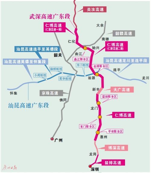 据悉,经由武深高速,广东车主北上可节约近2个小时;而经由汕昆高速