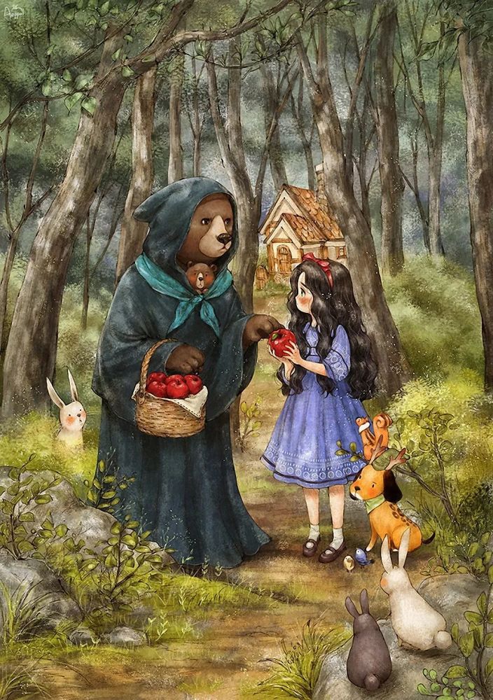 韩国插画师aeppol清新唯美治愈森系少女插画