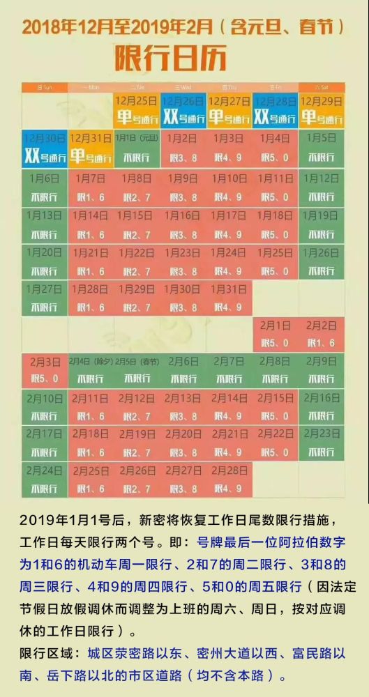 2019年新密限行日历,拿走不谢!
