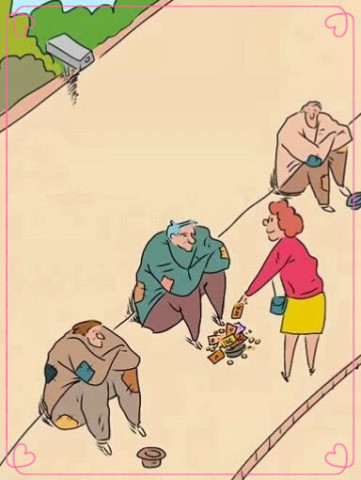 讽刺人心人性图:摄像头下献爱心,风光背后是肮脏,换位