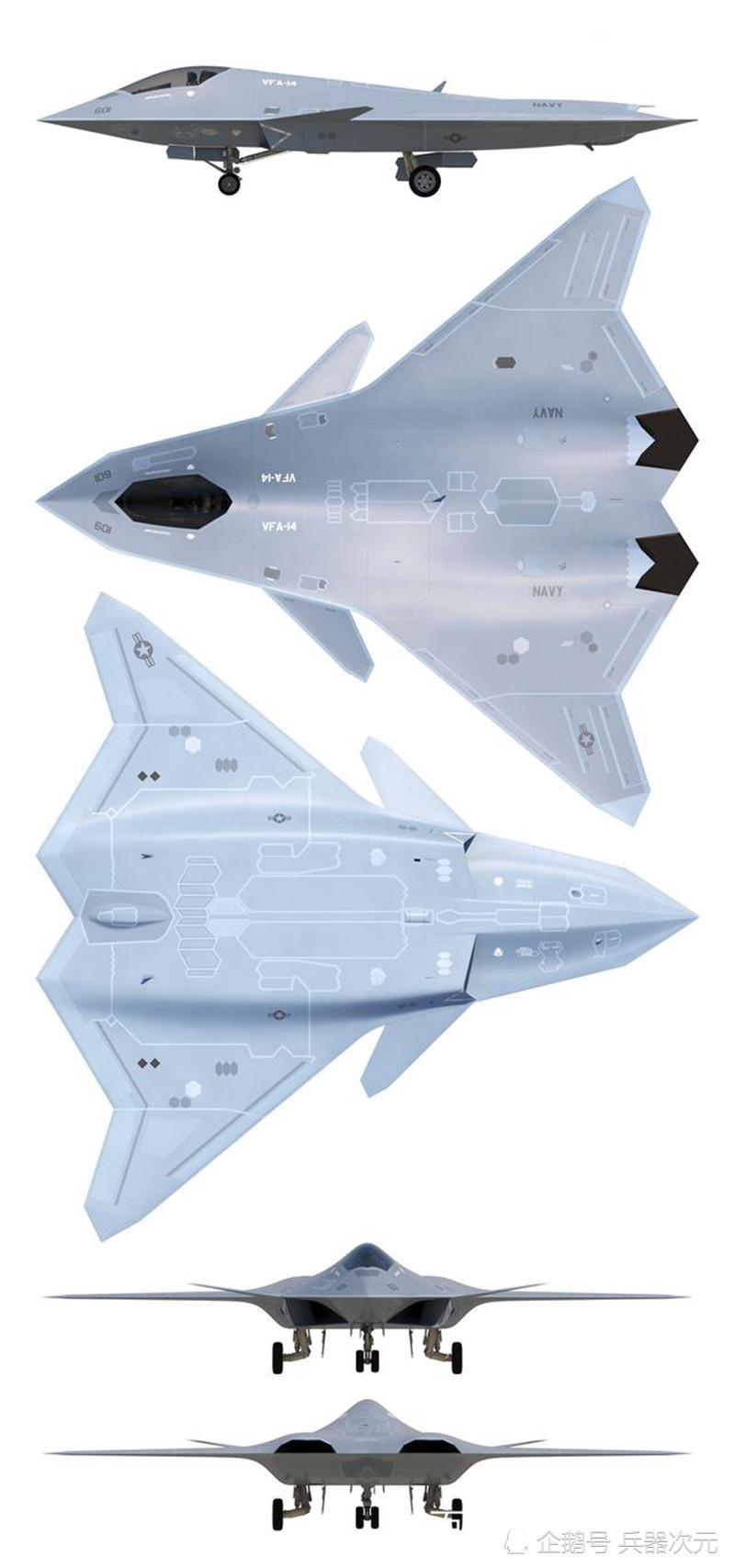 美国海军六代机概念图公开,也学歼20带鸭翼,不怕影响