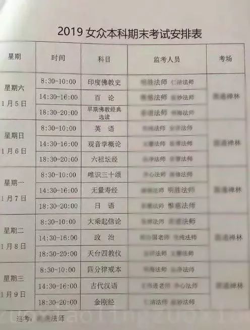 近期一张名为"2019女众本科期末考试安排表"图片广泛传播于各大媒体