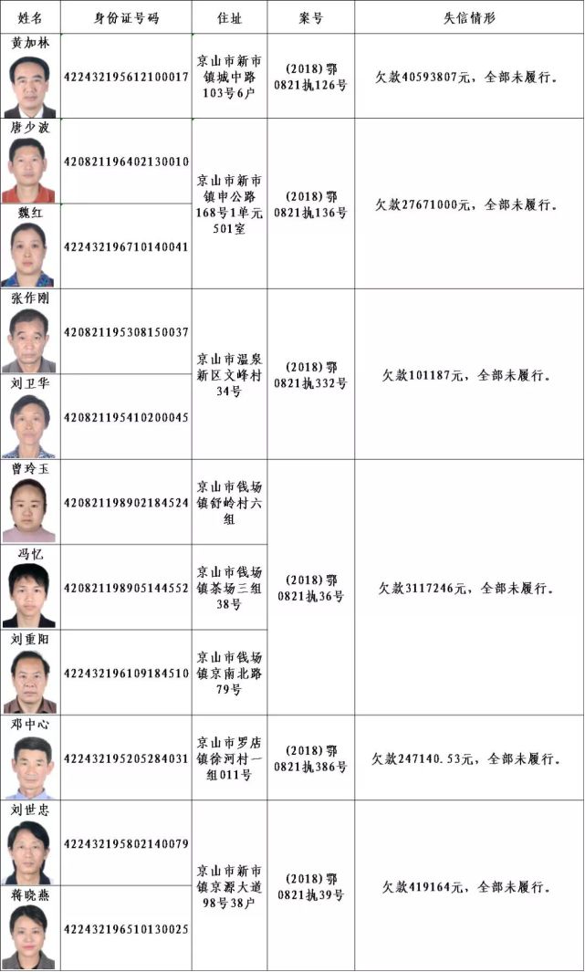 湖北公布这些失信人员名单 高清照片全曝光_大