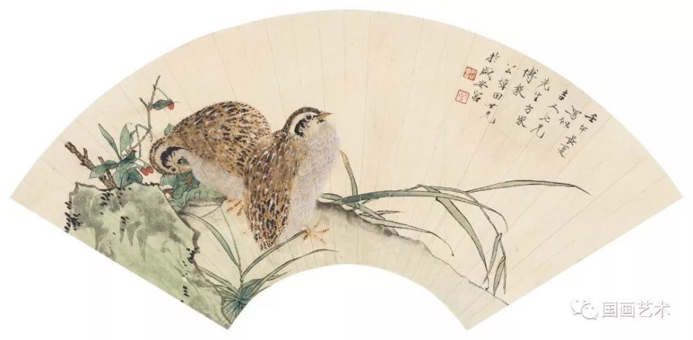 平安春信张大壮 1946年作 桃花鹌鹑唐云 1950年作 花荫鹌鹑齐白石