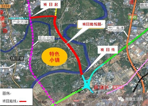 项目起点为东山北路北延与产业大道交叉口,线路自西向东,与南康区机场