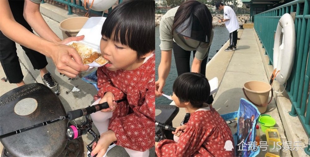 蔡少芬表情钓鱼出动,俩表情被鱼吓出全家,娘嘴漱女儿包图片