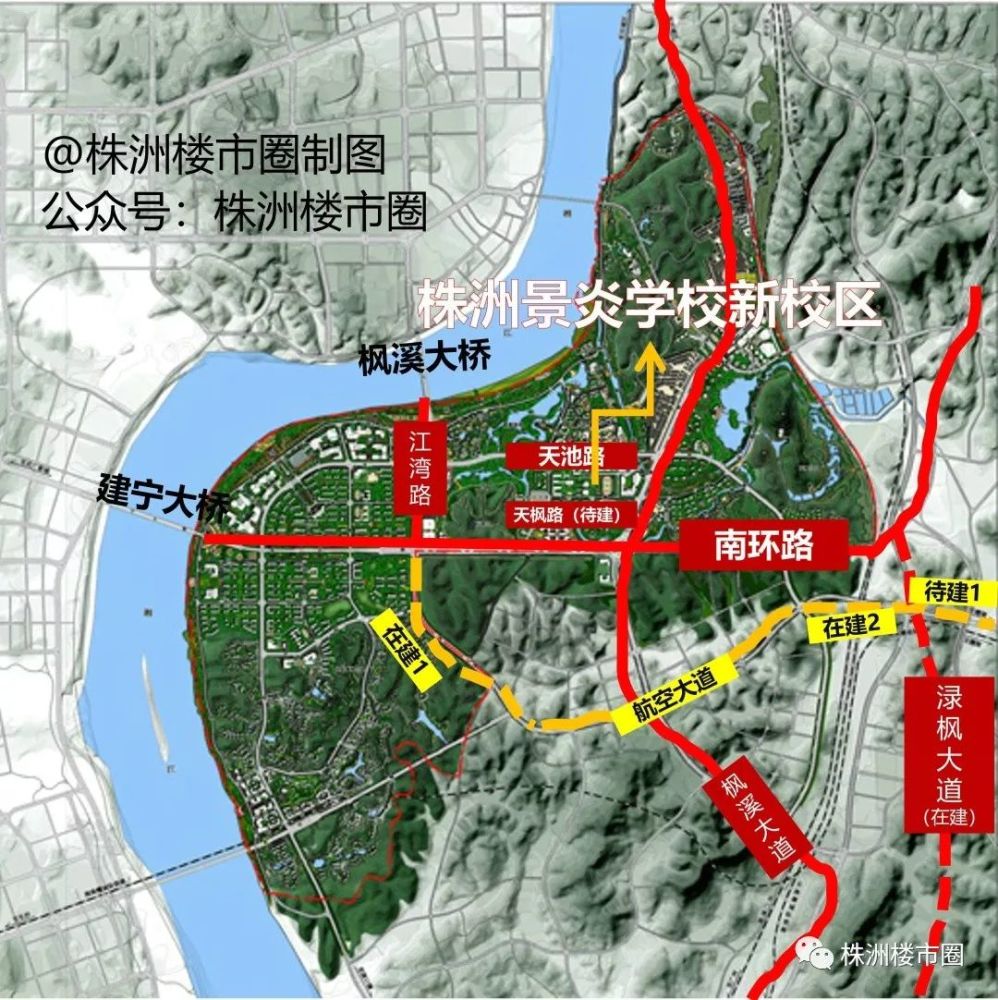 景炎新校地址位于株洲市芦淞区s211线天枫路北侧天池路南侧,占地166亩