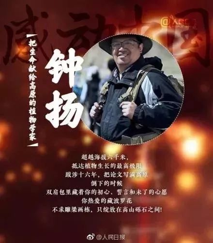 "2018年感动中国年度人物"钟扬,生命禁区"灌溉"科学种子