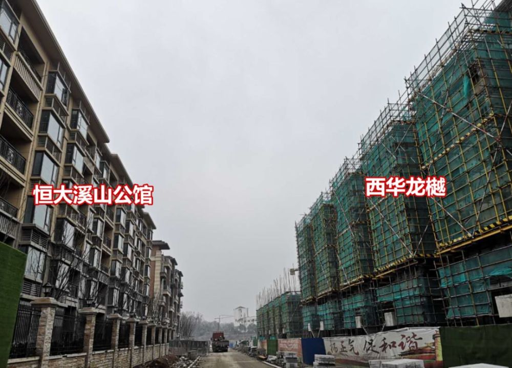 白马路板块聚集了多个高地价楼盘,与恒大溪山公馆一街之隔的西华龙樾