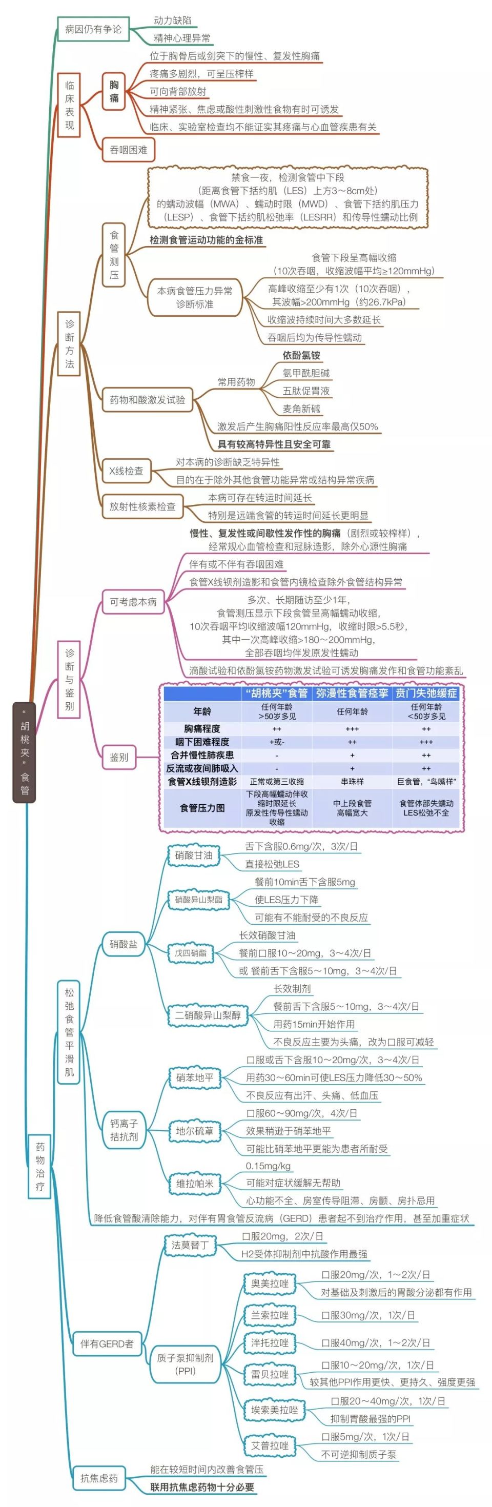 "胡桃夹食管"临床诊疗,一张思维导图囊括要点|食管|胡桃夹|心源性胸痛