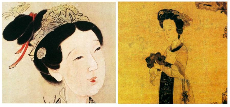 (明代唐寅《嫦娥执桂图》;明代陈洪绶《对镜仕女图》)