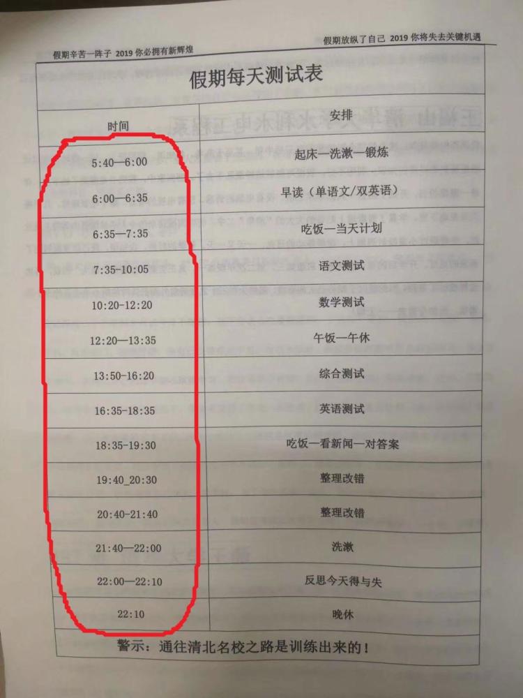 衡水中学假期作息表曝光,每天朝五晚十学15小时,网友:狠人啊