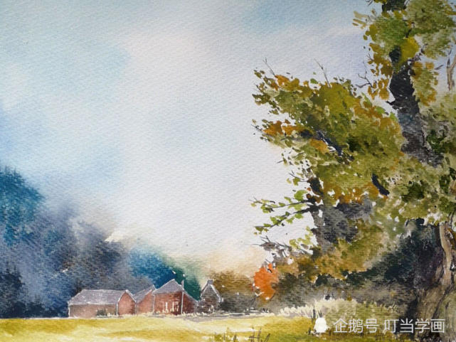 学画水彩:恬静的乡村景色