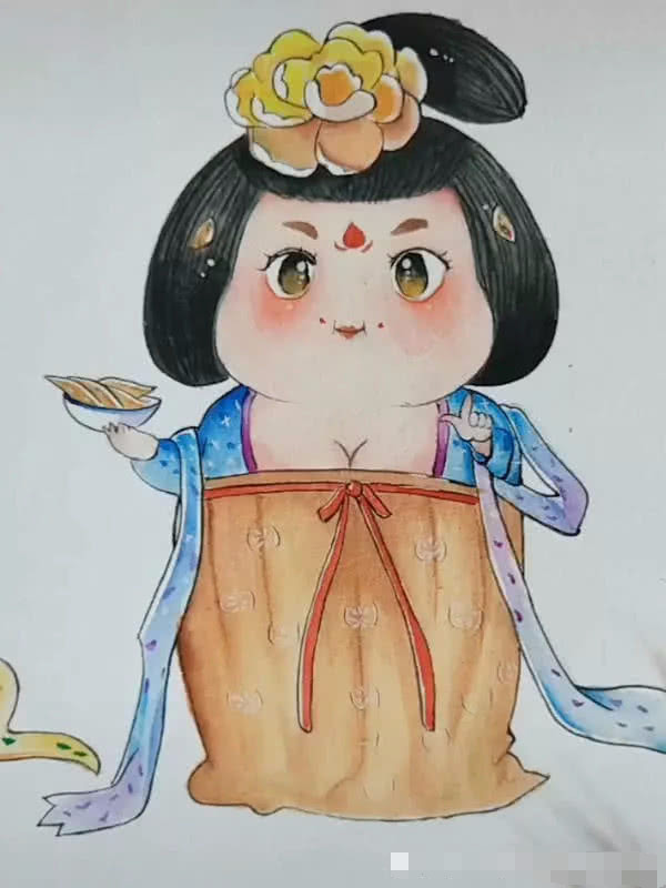 以为简笔画是美术扛把子,但看完水彩大佬的唐朝贵妃