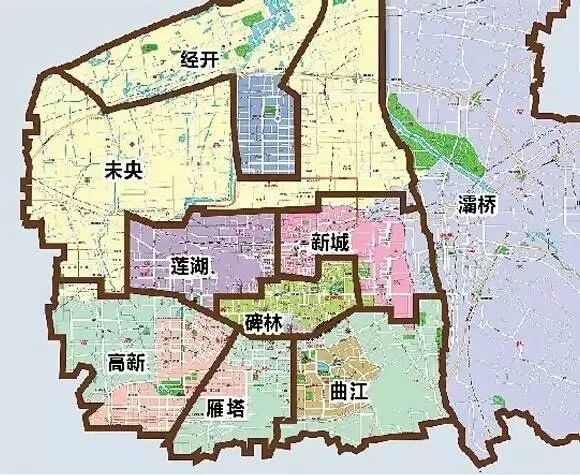 a:新城区,碑林区,莲湖区,雁塔区,未央区,灞桥区,长安区行政管理区域