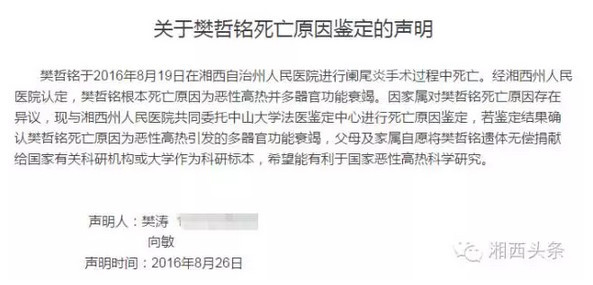 湘西9岁男孩命丧阑尾炎手术 多方回应引人反思