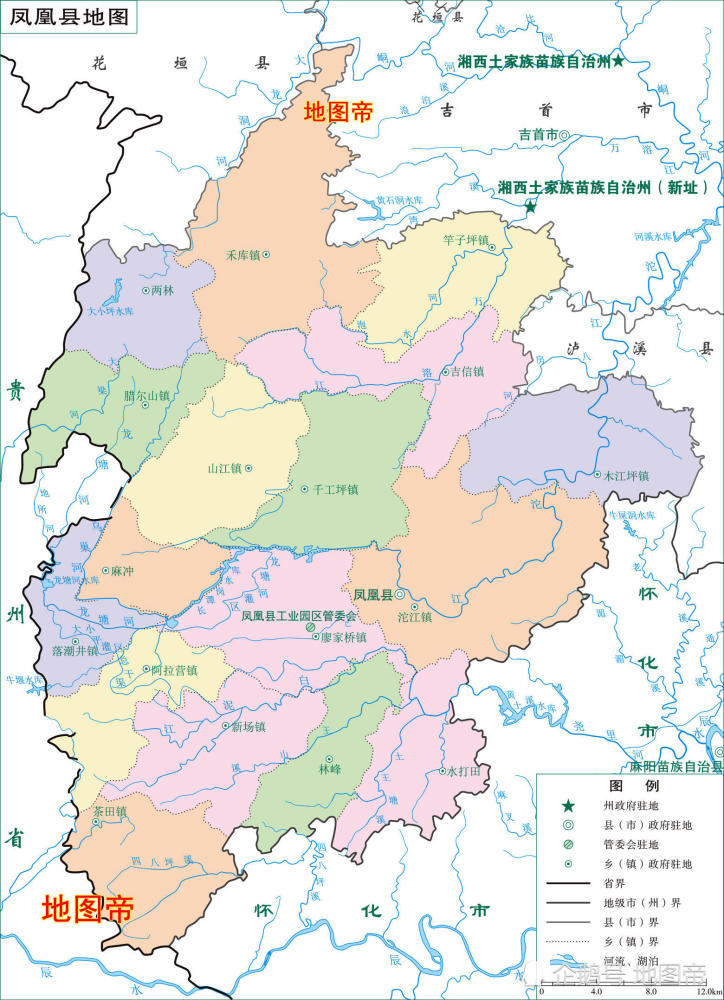 湖南湘西土家族苗族自治州,7县1市高清地图