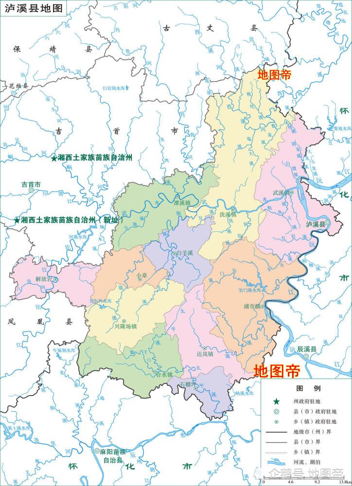 湖南湘西土家族苗族自治州,7县1市高清地图