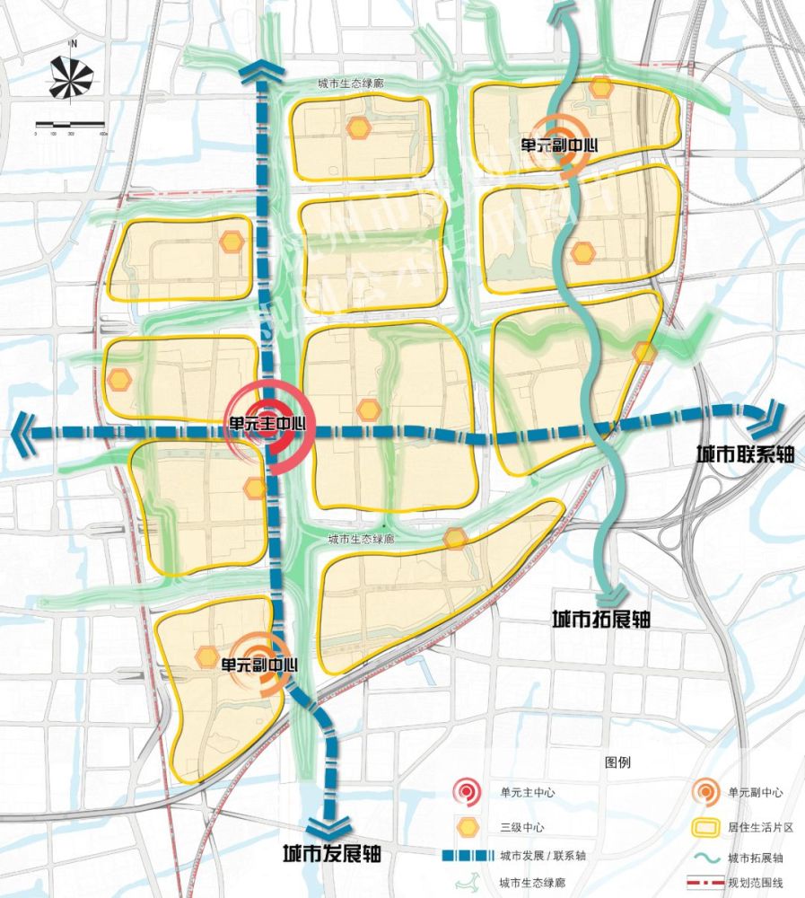红色的两条高架路是亚太快速路和通城快速路.