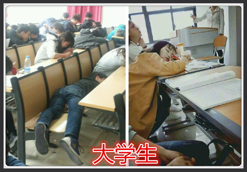 初中生:看我上课睡觉,高中生:再看我,大学生:你们low