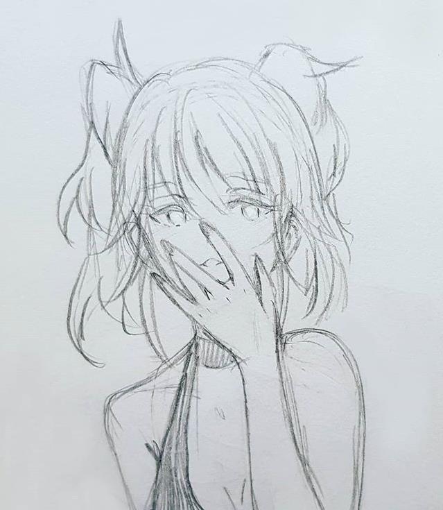 铅笔人物手绘,可爱的卡通女孩线稿