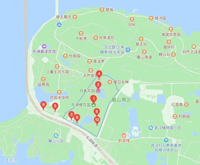 交通:地铁8号线梨园站下车,骑共享单车经东湖绿道,抵达樱园.