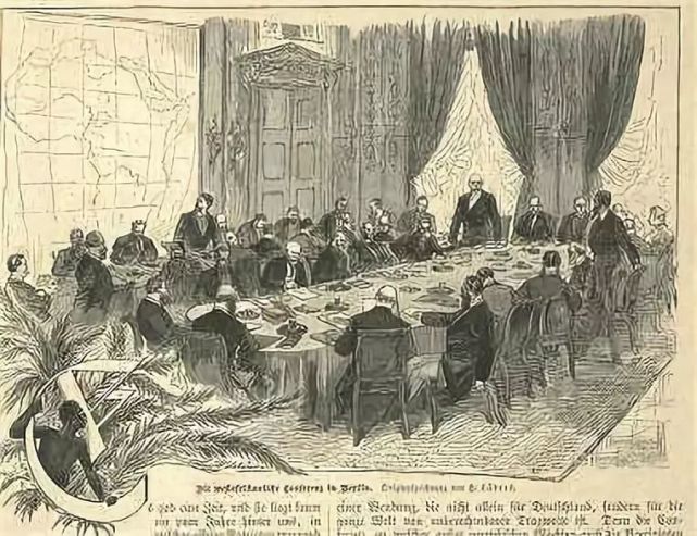 描绘1884年柏林会议瓜分非洲的漫画对于被利奥波德支配的刚果人来