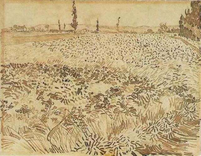 梵高麦田系列素描画作品
