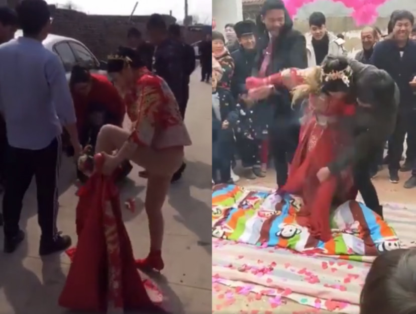 婚闹太离谱,新娘裙子被婆家人当场扯掉,新娘子泪奔走人!