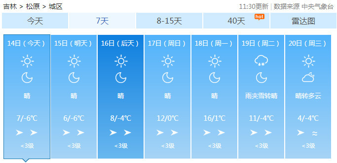 吉林明日天气预报