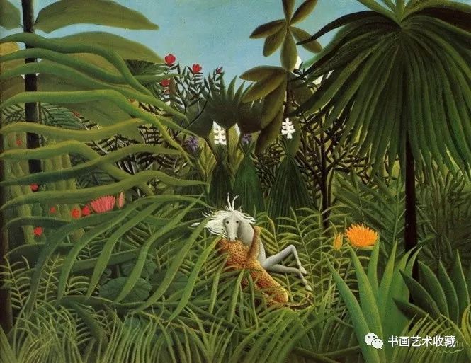 《被美洲豹攻击的黑牛》这些画由一批描绘异国风情的热带丛林的画所