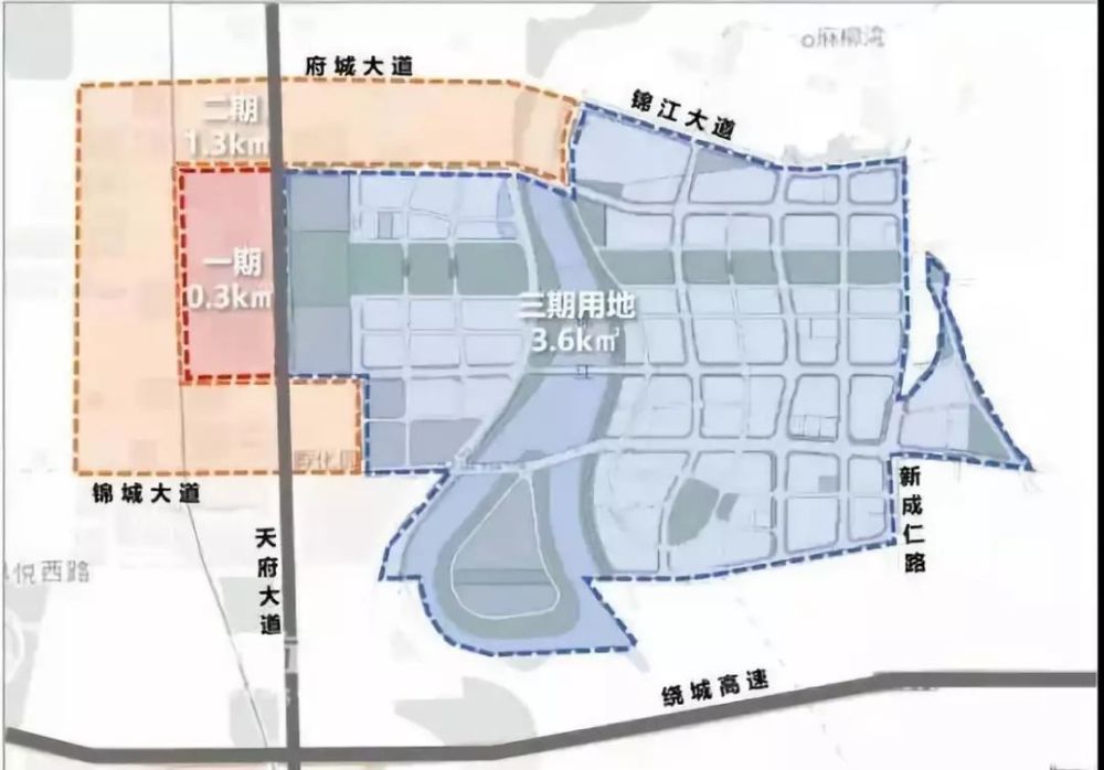 区域规划总面积约为5平方公里,位于成都市科技商务中轴天府大道两侧