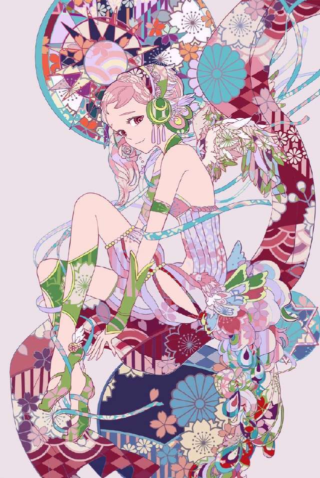 人物绘画,日系和风元素的动漫美少女插画