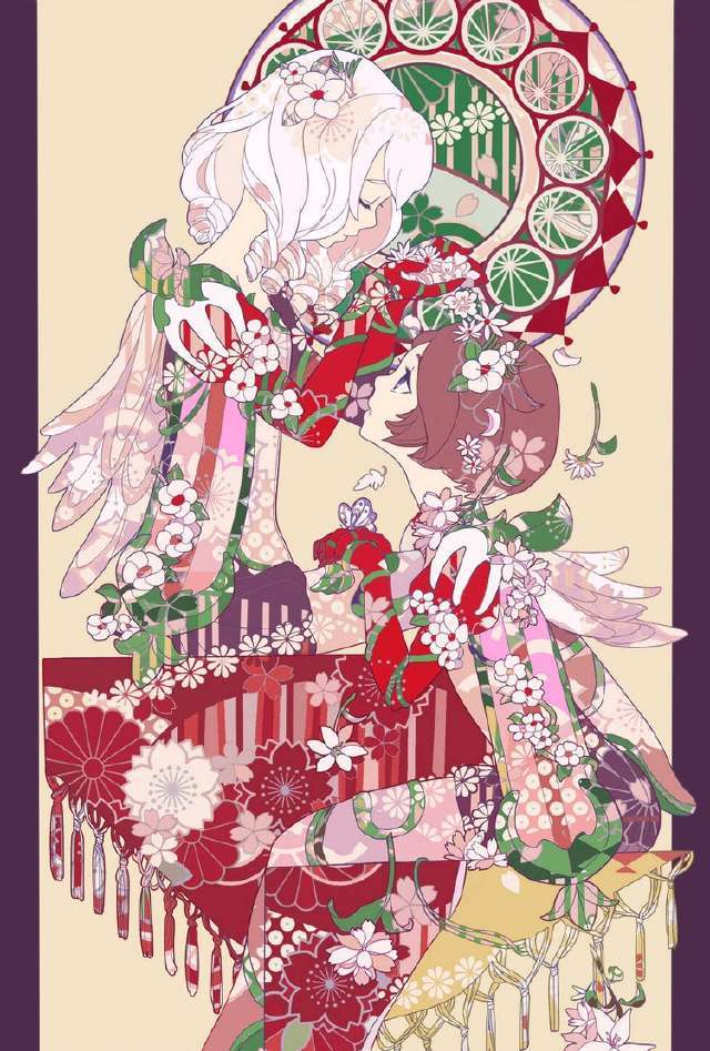 人物绘画,日系和风元素的动漫美少女插画