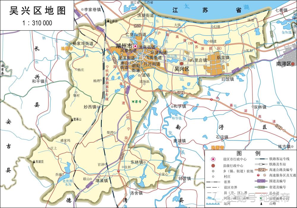 国家历史文化名城浙江湖州市,两区三县高清地图