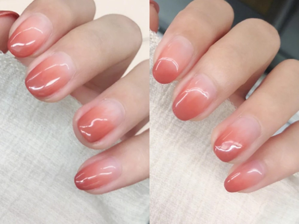 分享5款超显温柔的奶油杏子色渐变美甲图片,颜色低调更显白